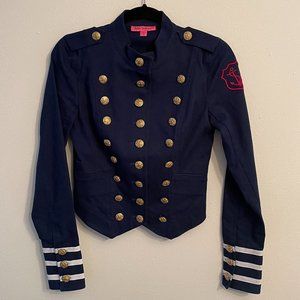 Betsey Johnson Navy & Gold Nautical/Sailor Twill Military Jacket – Size 6